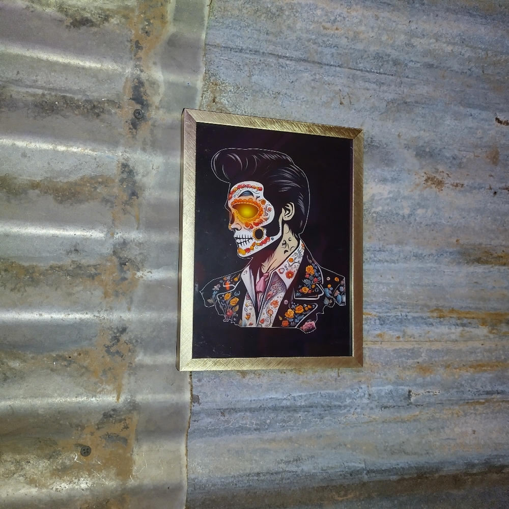 Day of the Dead Rockabilly Elvis Framed Art Print By Neon Nicho